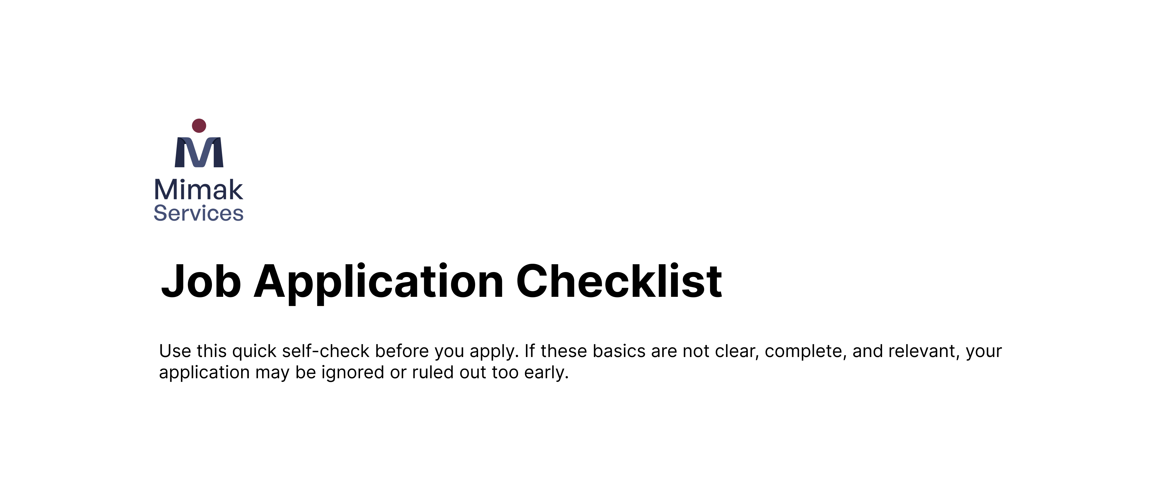 Job Application Checklist for Jobseekers | Mimak Services